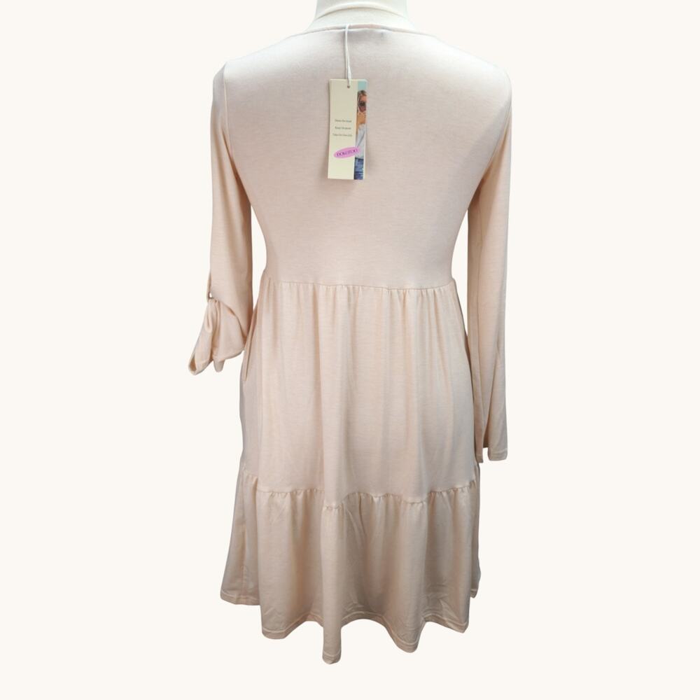 NWT Dokotoo Dress Women MED Light Pink Tiered Long Sleeve Buttons Cottagecore - Picture 3 of 12